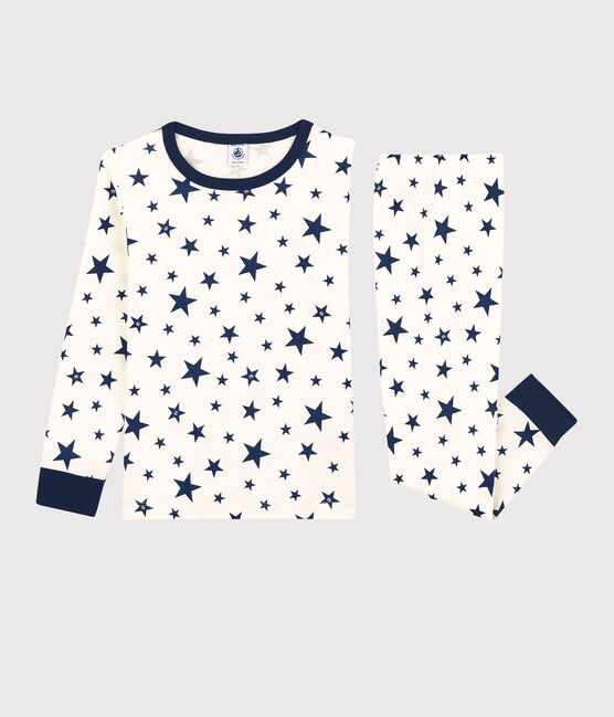 Pigiama a stelle bambina/bambino in cotone bianco MARSHMALLOW/blu MEDIEVAL