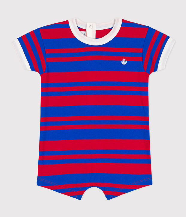 Tutina corta beb&egrave; in jersey a righe blu/rosso