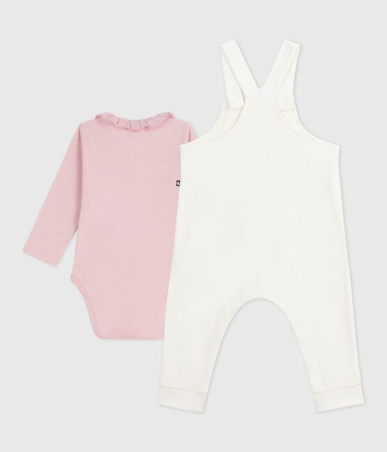 Set con salopette in cotone tinta unita con dettagli raffinati neonata MILK/ JOLI