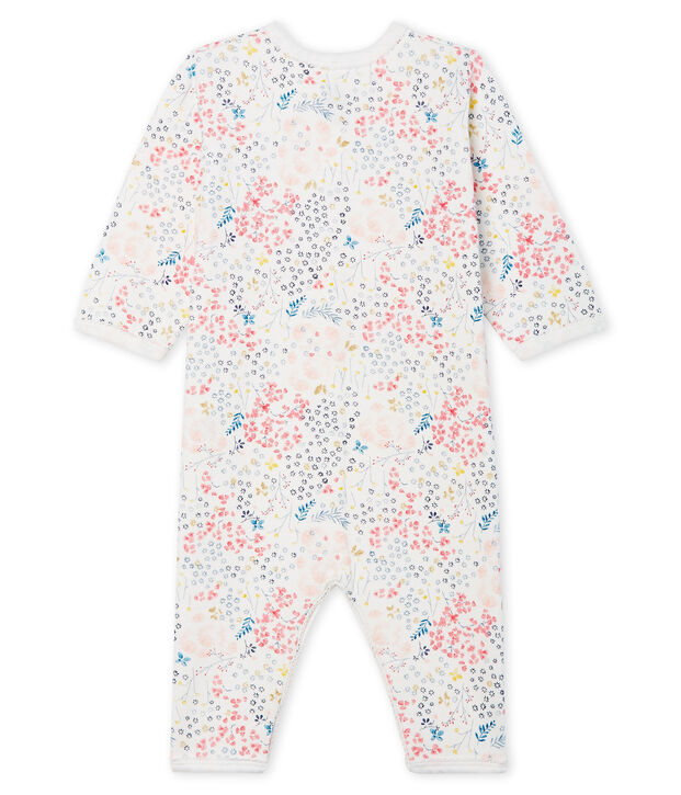 Tutina senza piedi beb&eacute; in ovatta di cotone bianco/rosa/multicolore