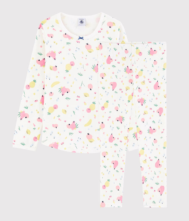 Pigiama fantasia frutta estiva bambina in cotone biologico bianco/multicolore