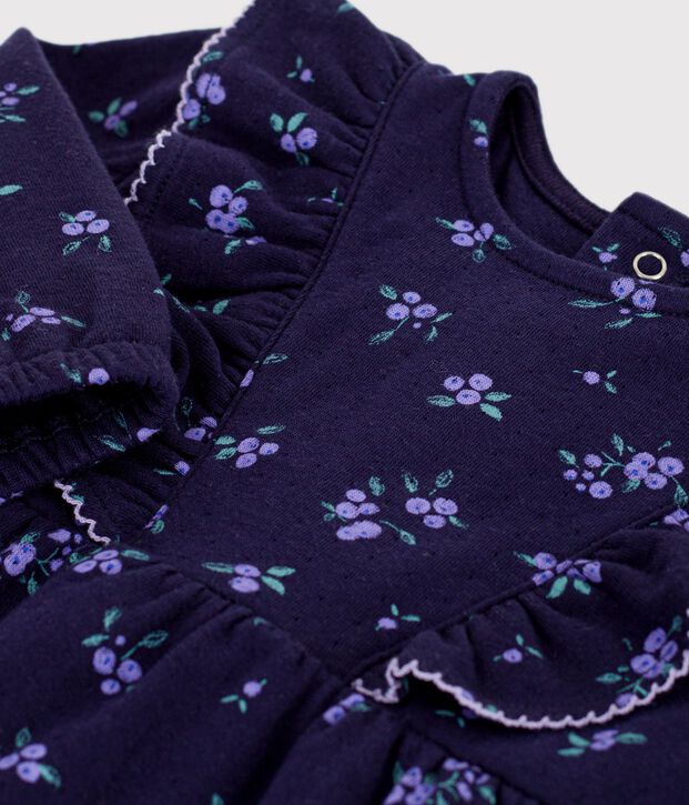 Abito a maniche lunghe in cotone con stampa a fiori neonata blu/multicolore