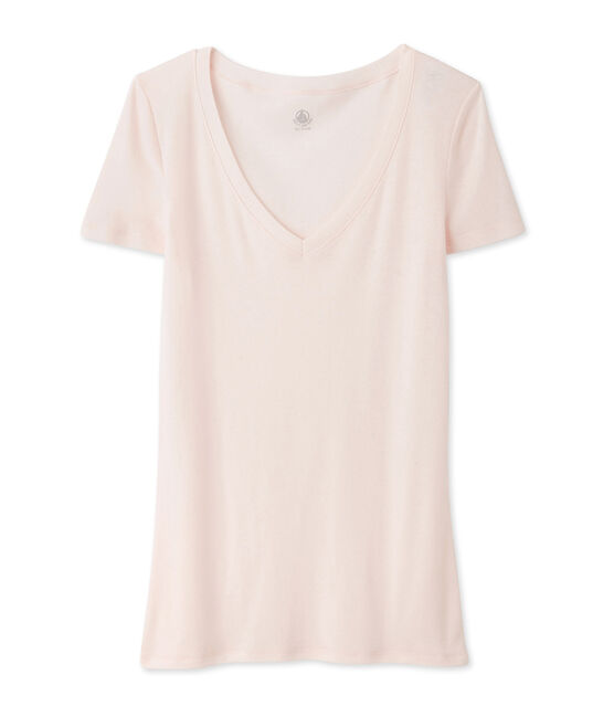 T-shirt a maniche corte con scollo a v donna rosa FLEUR