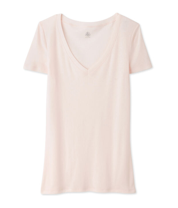 T-shirt a maniche corte con scollo a v donna rosa