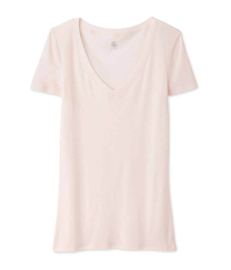 T-shirt a maniche corte con scollo a v donna rosa FLEUR