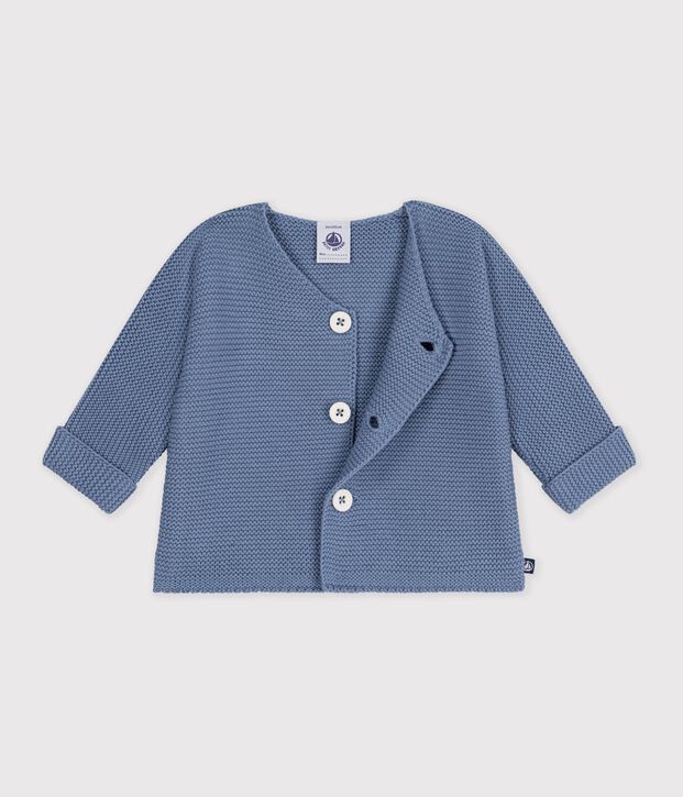 Cardigan in maglia di cotone a punto legaccio tinta unita neonato blu