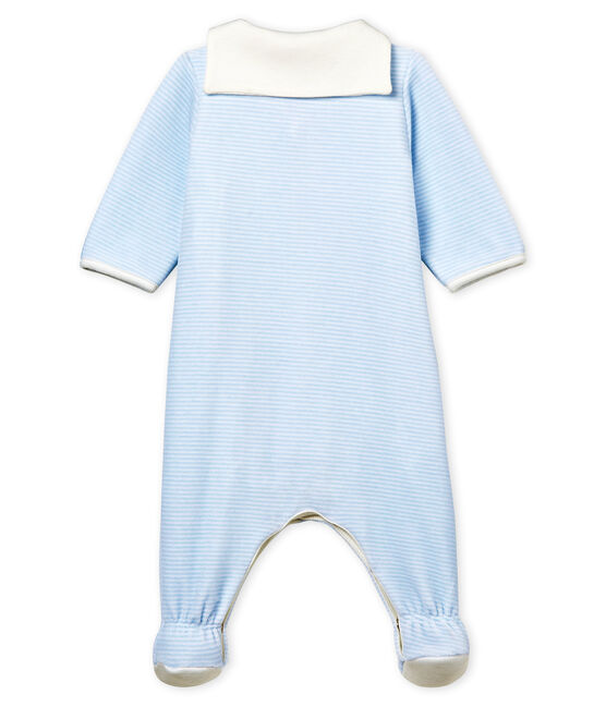 Bodyjama bebè maschio in velluto millerighe blu FRAICHEUR/bianco ECUME