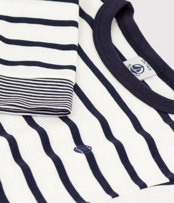 T-shirt a manica lunga in cotone a righe per bebè bianco MARSHMALLOW/blu SMOKING