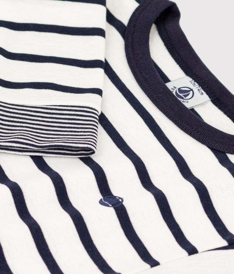 T-shirt a manica lunga in cotone a righe per beb&egrave; bianco/blu