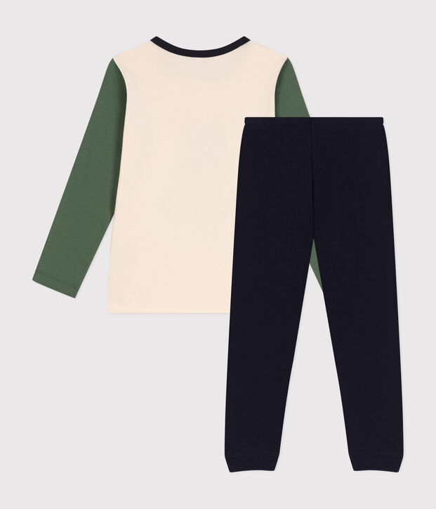 Pigiama bambino in cotone tinta unita blu/multicolore