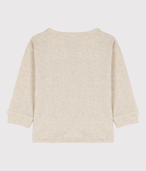 T-shirt maniche lunghe beb&egrave; in maglia a costine beige