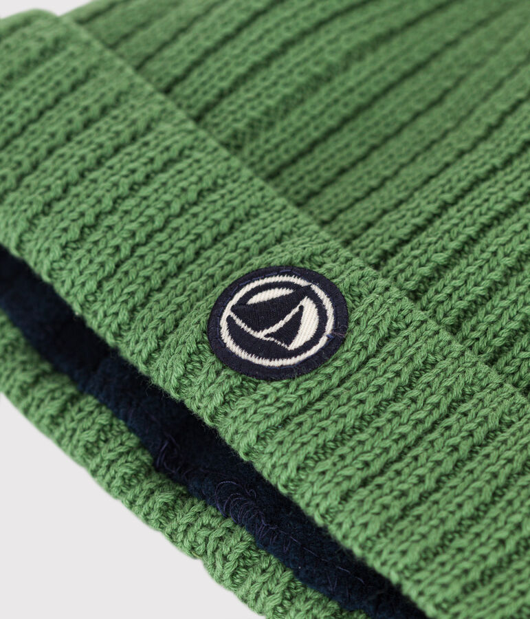 Berretto beb&egrave; in maglia foderato in pile verde