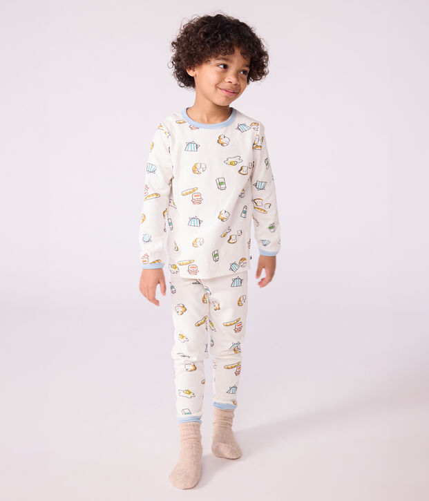 Pigiama bambino in tubique con stampa colazione bianco/multicolore