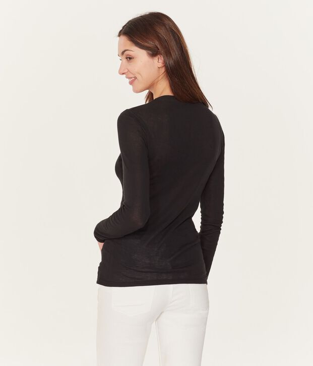 T-shirt a manica lunga con scollo rotondo donna nero