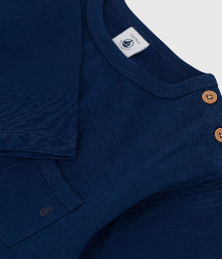 T-shirt maniche lunghe beb&egrave; in cotone blu