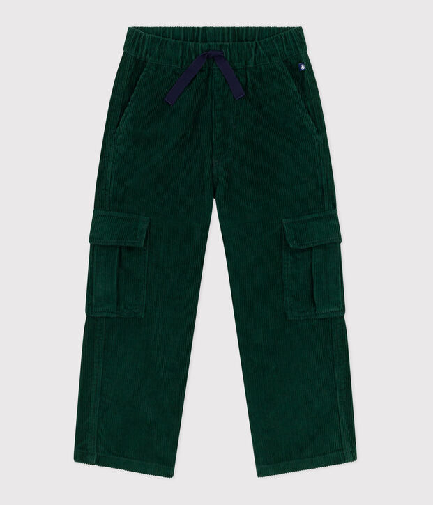 Pantaloni cargo in velluto tinta unita bambino verde