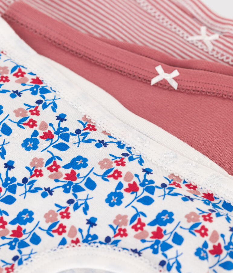 Set di 3 slip a vita alta in cotone a fiori bambino multicolore