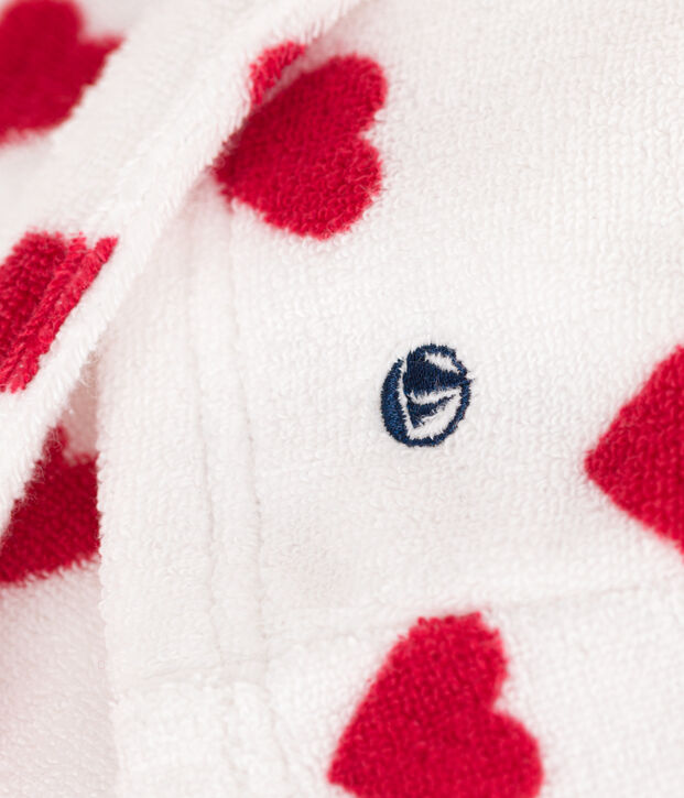 Accappatoio bambino unisex in spugna motivo cuore bianco/rosso