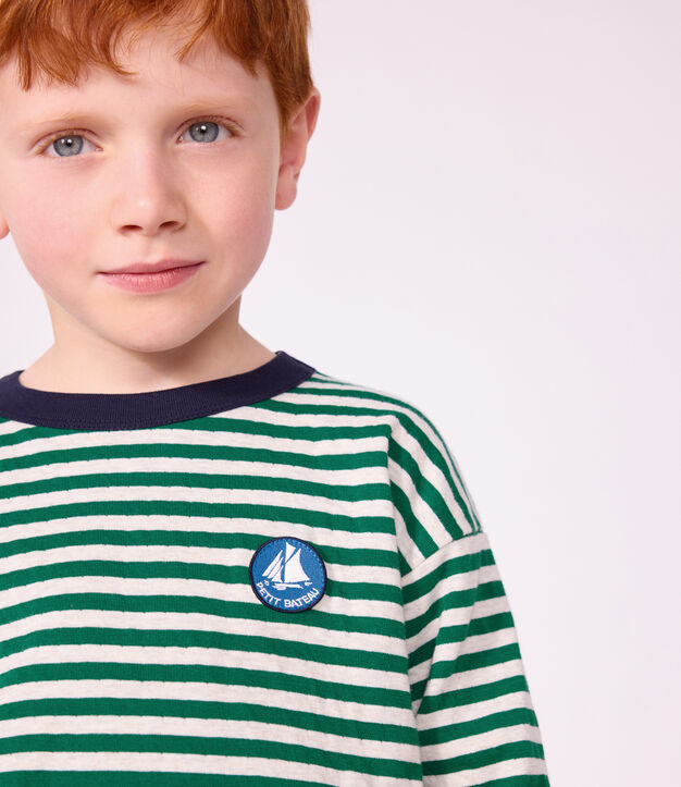 T-shirt a maniche lunghe a righe bambino verde/beige/verde