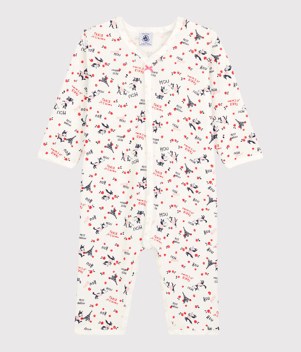 Tutina pigiama beb&egrave; Parigi in cotone biologico bianco/multicolore