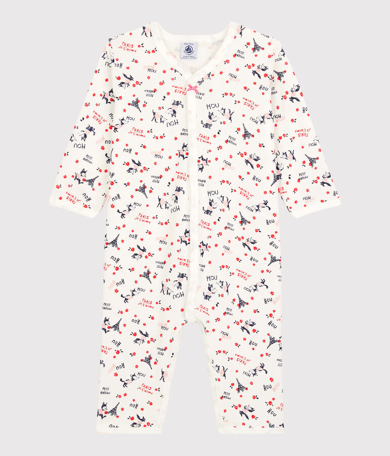 Tutina pigiama beb&egrave; Parigi in cotone biologico bianco/multicolore
