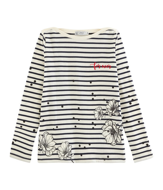 T-shirt marinière donna beige COQUILLE/blu SMOKING