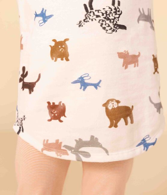 Camicia da notte bambina in tessuto felpato motivo cane bianco MARSHMALLOW/bianco MULTICO