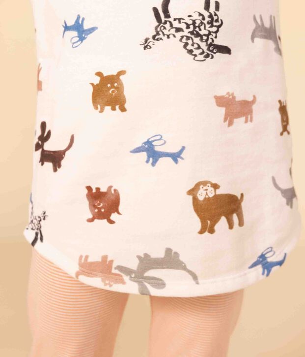 Camicia da notte bambina in tessuto felpato motivo cane bianco/multicolore
