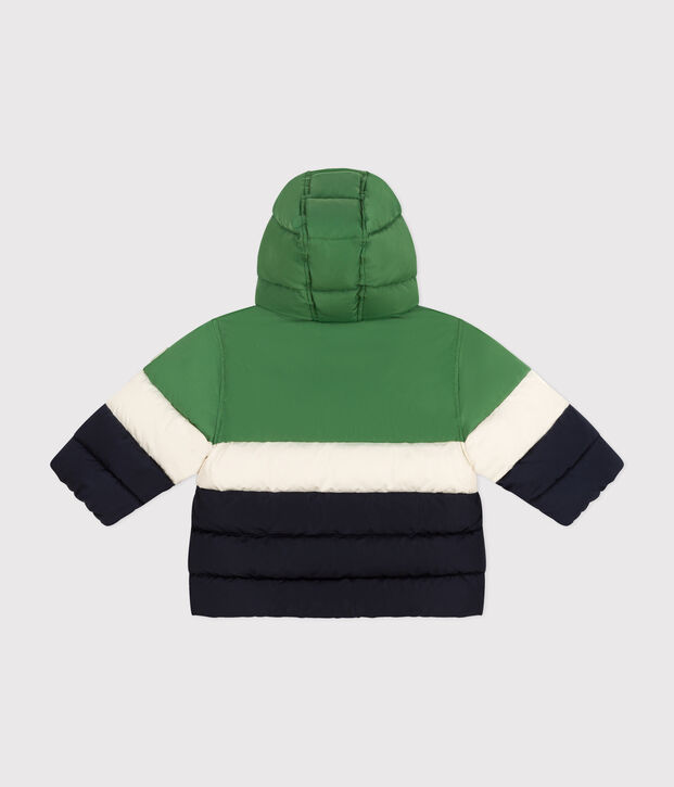 Piumino color block con cappuccio neonato verde/multicolore