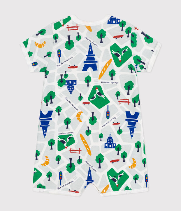 Tutina corta beb&egrave; in cotone bianco/blu