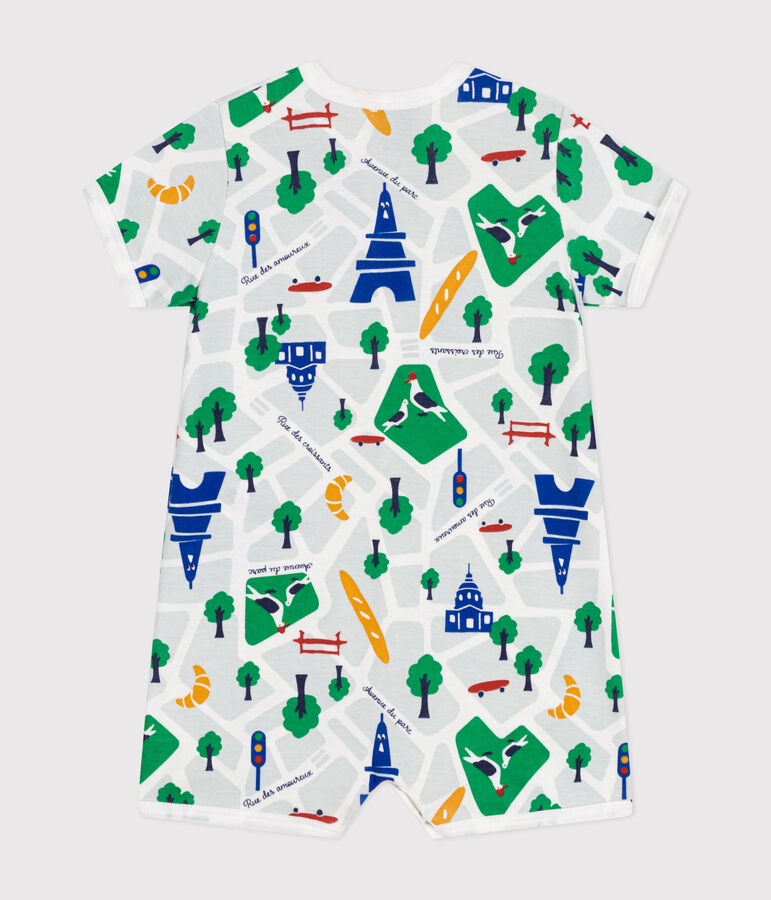 Tutina corta beb&egrave; in cotone bianco MARSHMALLOW/blu MEDIEVAL