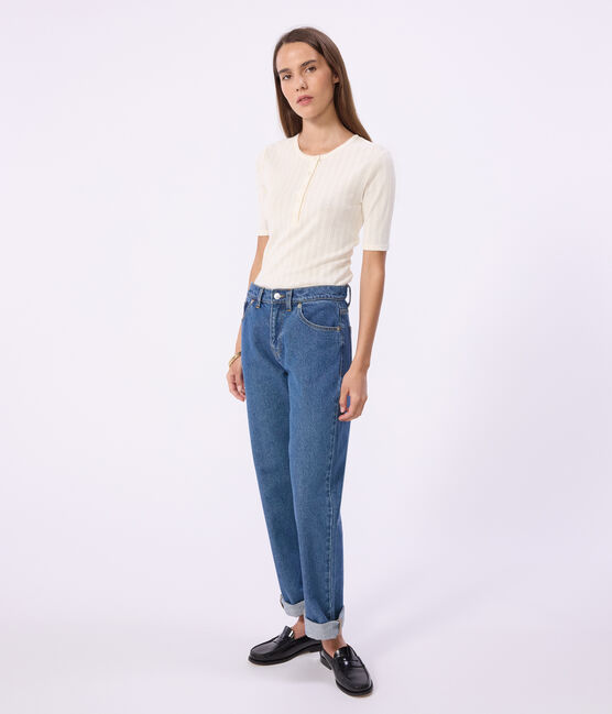 T-shirt a maniche corte in cotone tinta unita donna ecru MILK