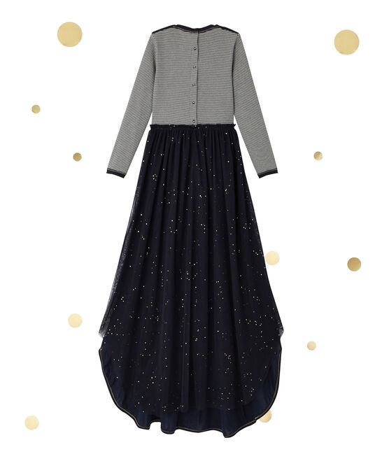 Abito bambina a maniche lunghe effetto 2-in-1 Petit bateau x Marie-Agnès Gillot blu SMOKING/beige COQUILLE
