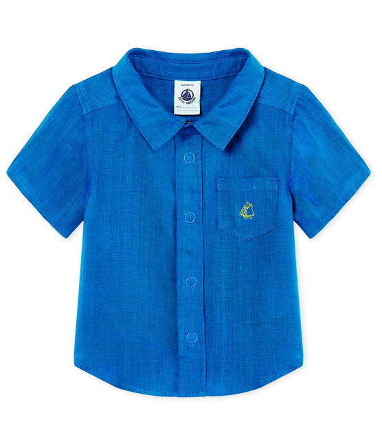 Camicia mc neonato in lino blu RIYADH
