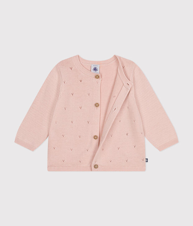 Cardigan beb&egrave; in tricot di cotone traforato rosa