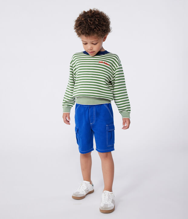 Pullover in cotone a righe bambino verde/ecru