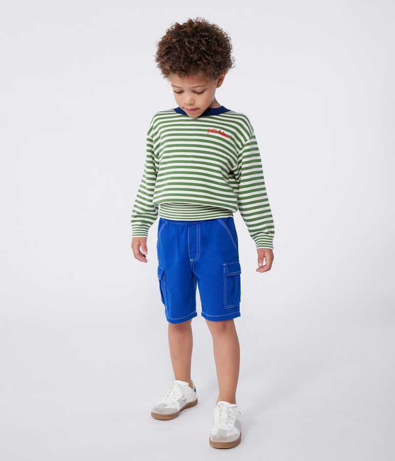 Pullover in cotone a righe bambino verde/ecru