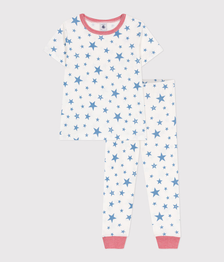 Pigiama in cotone con stelle stampate bambino bianco/blu