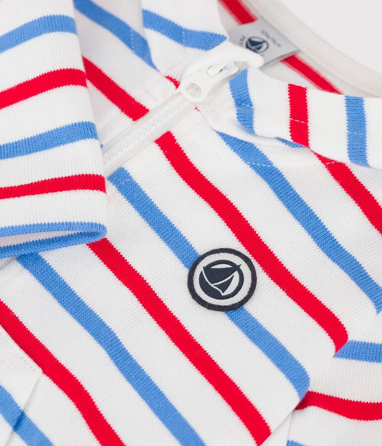 Felpa con cappuccio per beb&egrave; a righe in jersey spesso bianco/multicolore