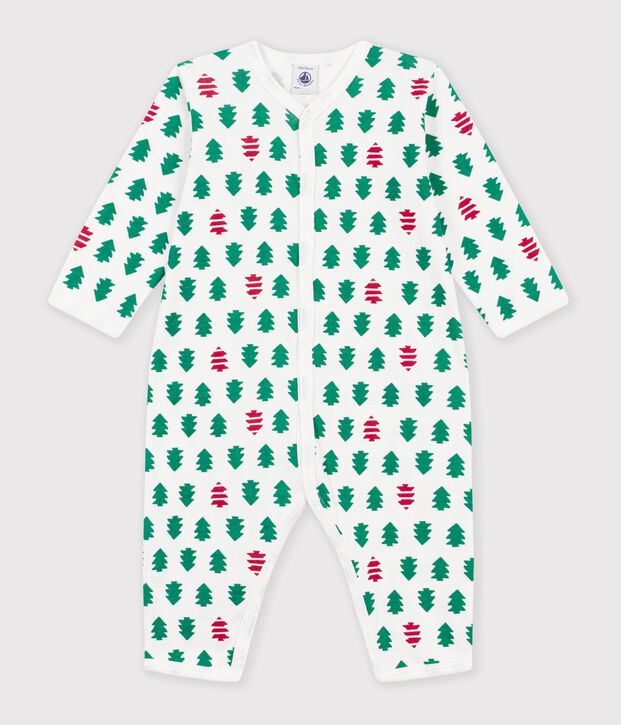 Pigiama senza piedini in cotone con abeti stampati neonato bianco/multicolore
