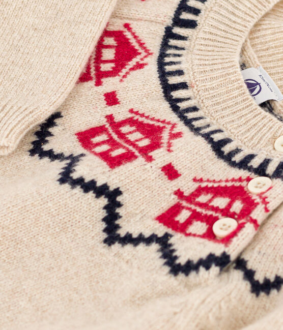 Pullover jaquard in lana e cotone per bebè beige MONTELIMAR/bianco MULTICO
