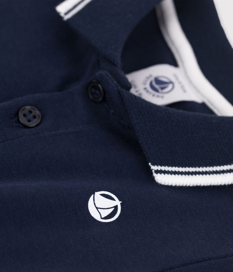 Polo a manica corta in costina beb&egrave; maschio blu SMOKING