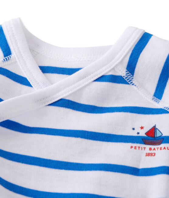 Body nascita bebè bambino a maniche lunghe rigato bianco ECUME/blu DELPHINIUM