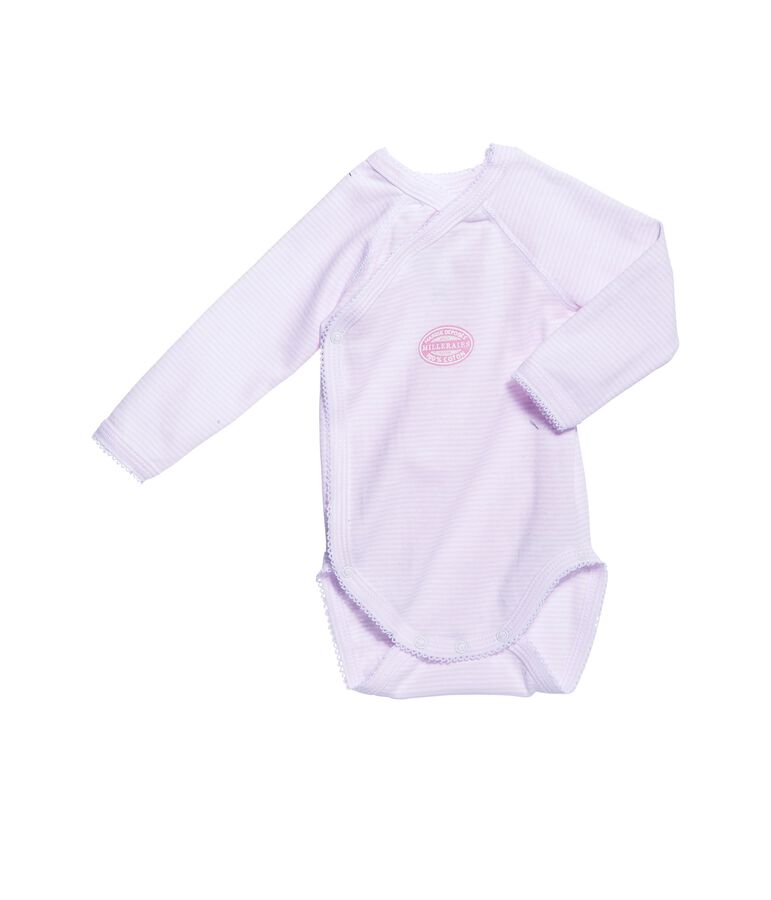 Body neonata maniche lunghe millerighe rosa/bianco