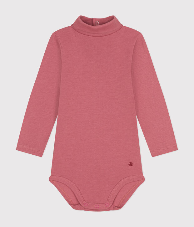 Body a manica lunga e collo alto in cotone per beb&egrave; rosa