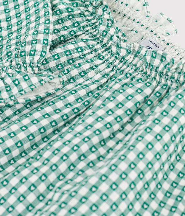 Blusa a maniche lunghe in cotone con stampa bambina verde/bianco