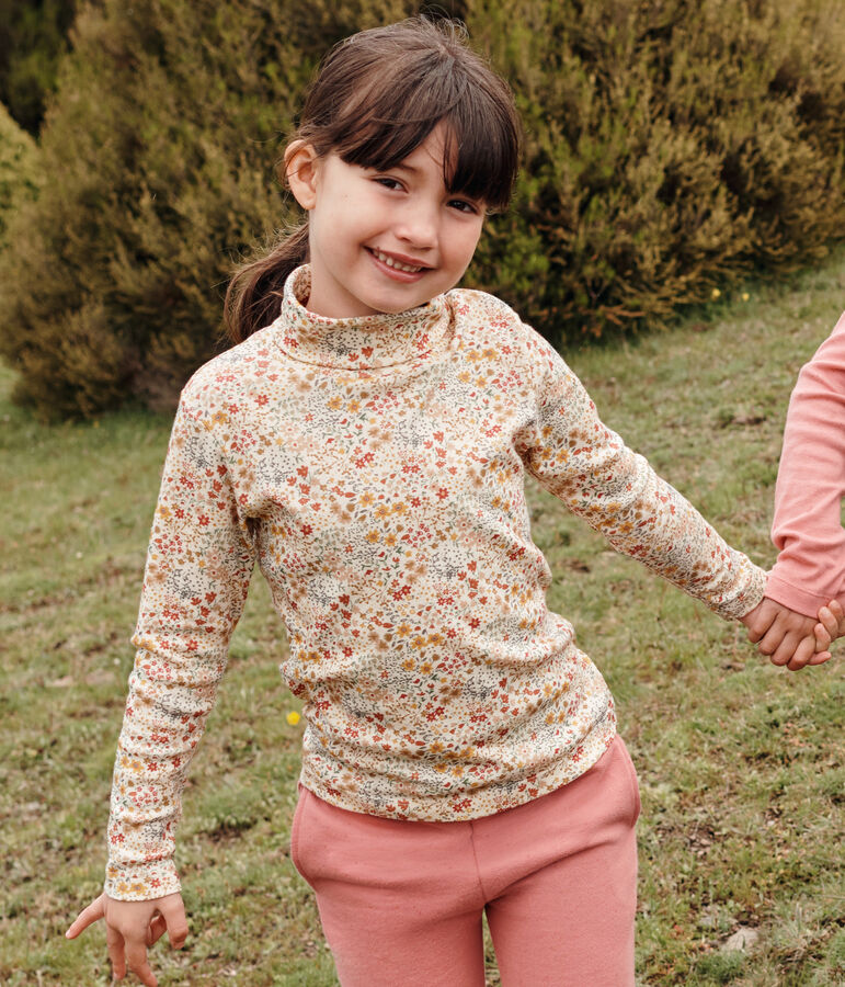 Dolcevita in cotone bambina ecru/marrone/multicolore