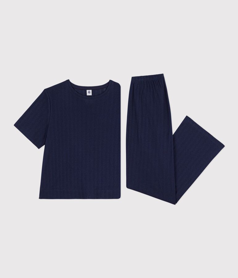 Pigiama a maniche corte in cotone traforato donna blu