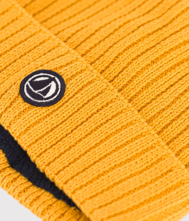 Cappello in maglia con fodera in pile bambino unisex giallo