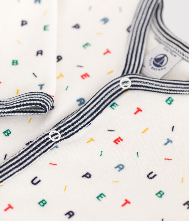 Pigiama neonato in velluto bianco/multicolore